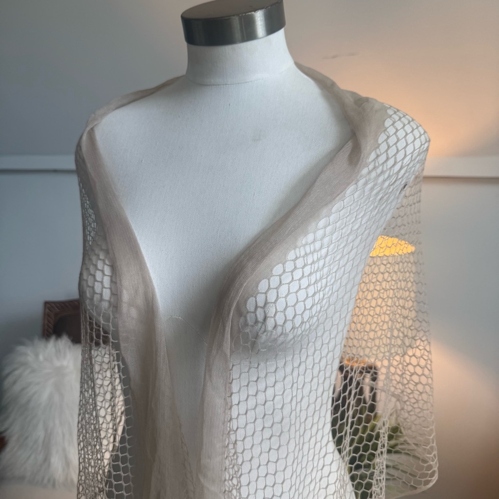 Vintage Cream Mesh Shawl Wrap with Fishnet Details